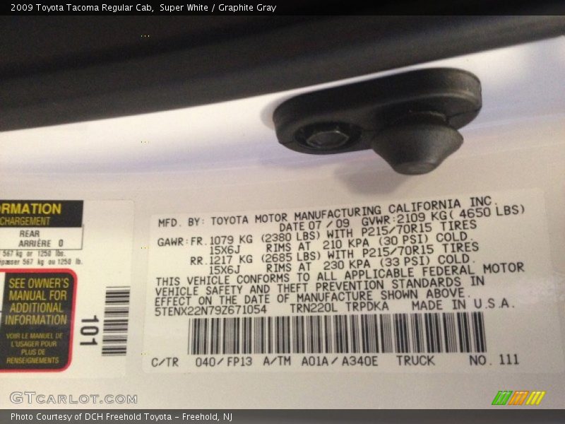 Super White / Graphite Gray 2009 Toyota Tacoma Regular Cab