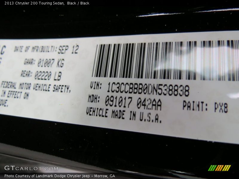 Black / Black 2013 Chrysler 200 Touring Sedan