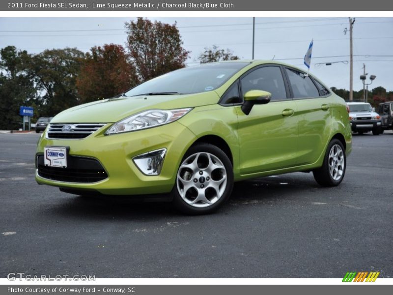 Lime Squeeze Metallic / Charcoal Black/Blue Cloth 2011 Ford Fiesta SEL Sedan