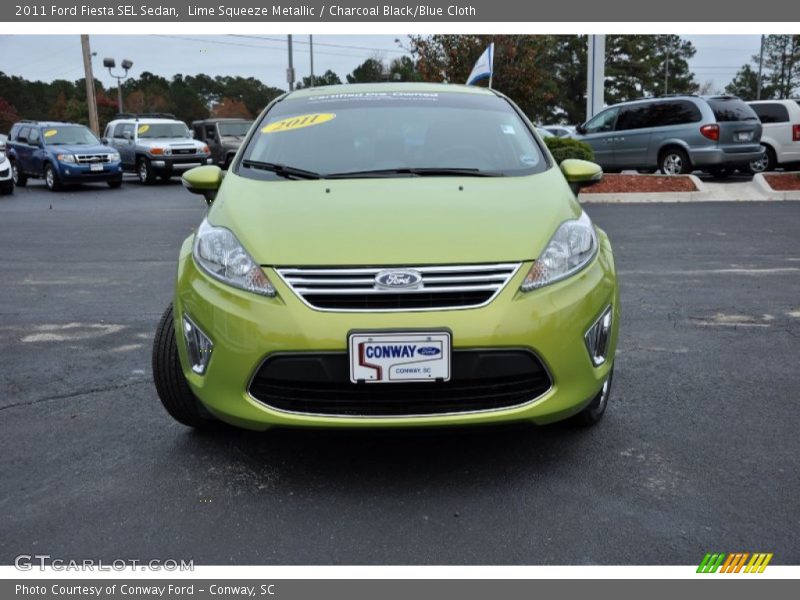 Lime Squeeze Metallic / Charcoal Black/Blue Cloth 2011 Ford Fiesta SEL Sedan