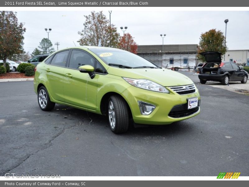 Lime Squeeze Metallic / Charcoal Black/Blue Cloth 2011 Ford Fiesta SEL Sedan
