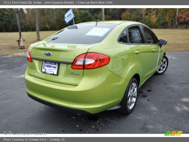Lime Squeeze Metallic / Charcoal Black/Blue Cloth 2011 Ford Fiesta SEL Sedan