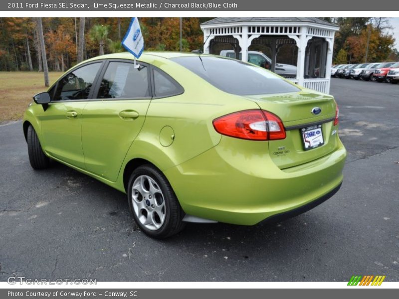 Lime Squeeze Metallic / Charcoal Black/Blue Cloth 2011 Ford Fiesta SEL Sedan