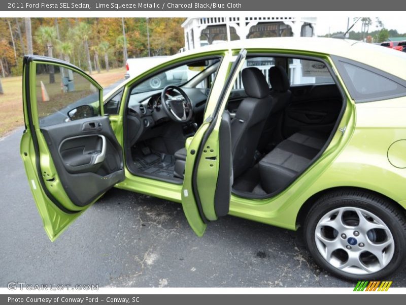 Lime Squeeze Metallic / Charcoal Black/Blue Cloth 2011 Ford Fiesta SEL Sedan