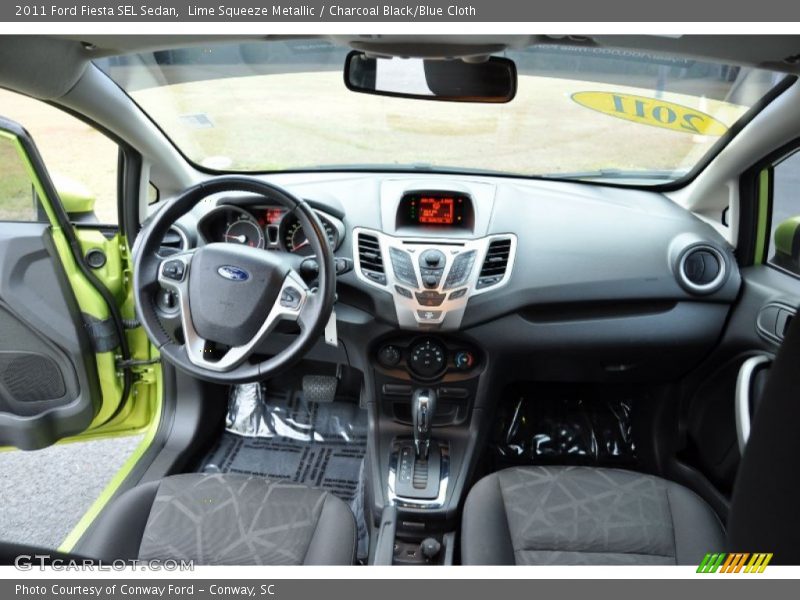 Lime Squeeze Metallic / Charcoal Black/Blue Cloth 2011 Ford Fiesta SEL Sedan
