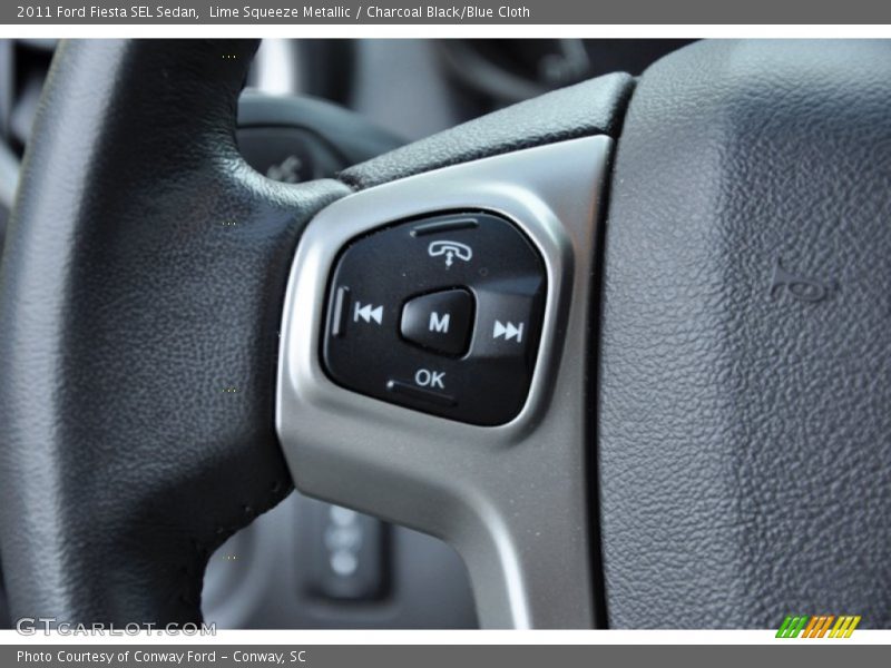 Lime Squeeze Metallic / Charcoal Black/Blue Cloth 2011 Ford Fiesta SEL Sedan