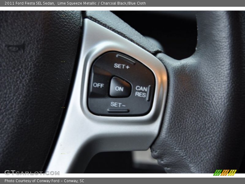 Lime Squeeze Metallic / Charcoal Black/Blue Cloth 2011 Ford Fiesta SEL Sedan