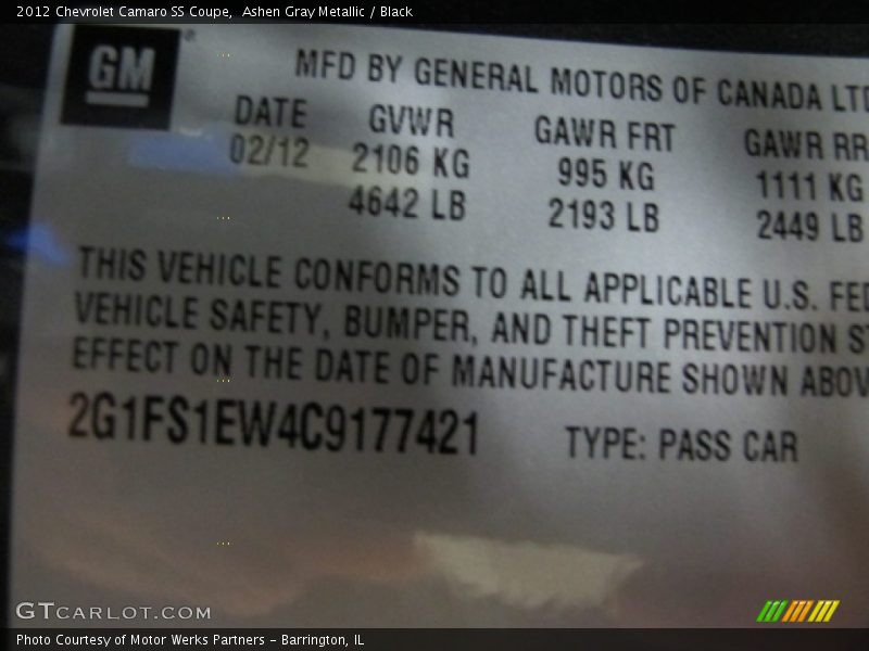 Ashen Gray Metallic / Black 2012 Chevrolet Camaro SS Coupe