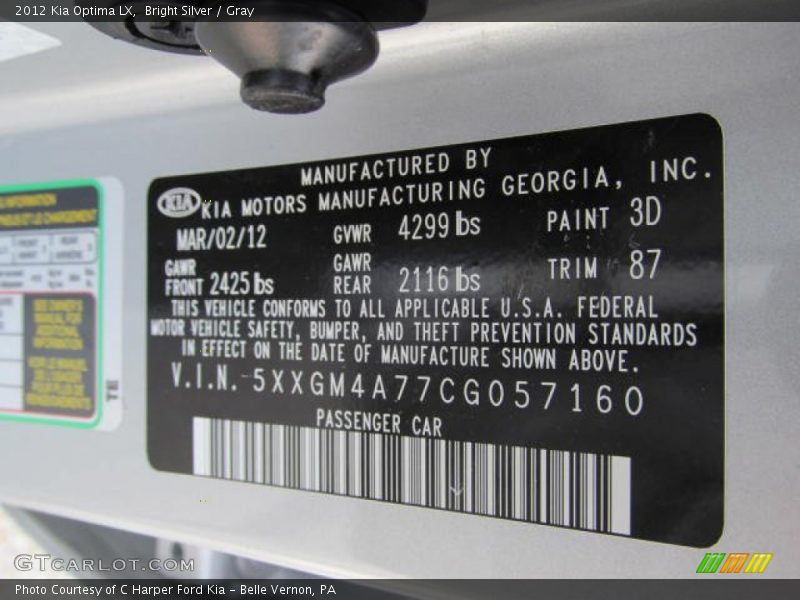 2012 Optima LX Bright Silver Color Code 3D