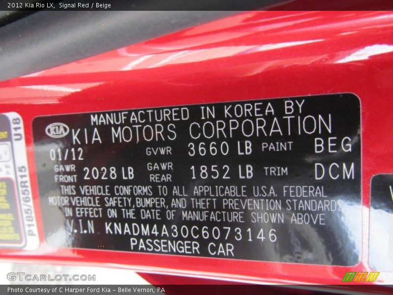 2012 Rio LX Signal Red Color Code BEG