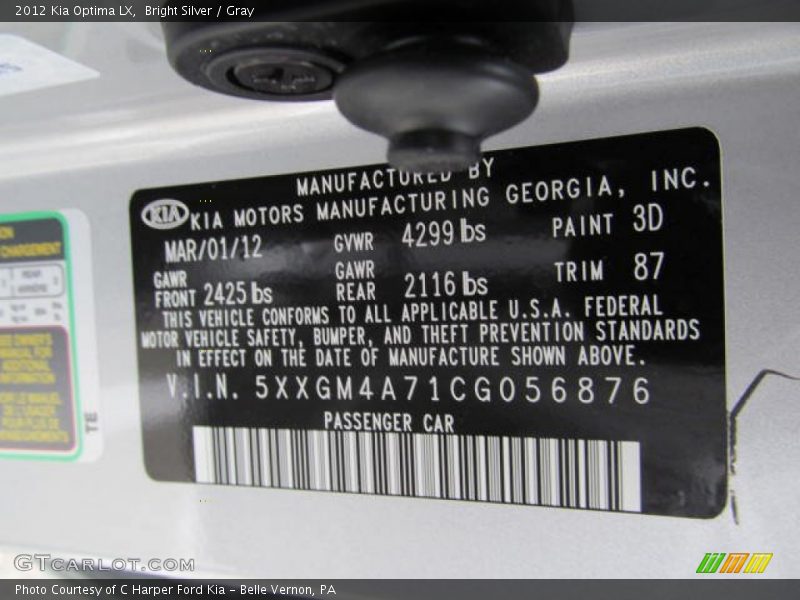 2012 Optima LX Bright Silver Color Code 3D