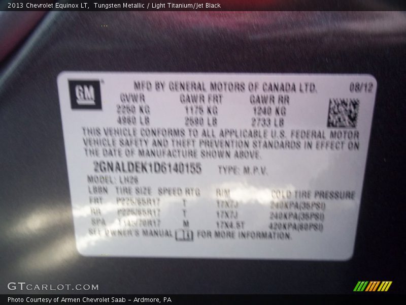 Tungsten Metallic / Light Titanium/Jet Black 2013 Chevrolet Equinox LT