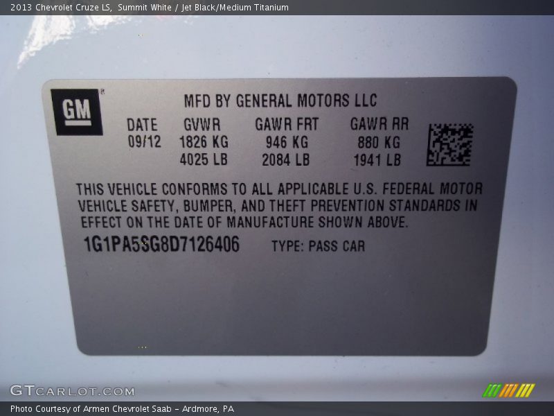 Summit White / Jet Black/Medium Titanium 2013 Chevrolet Cruze LS
