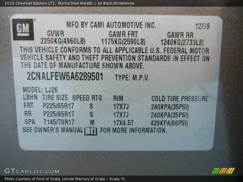 Info Tag of 2010 Equinox LTZ