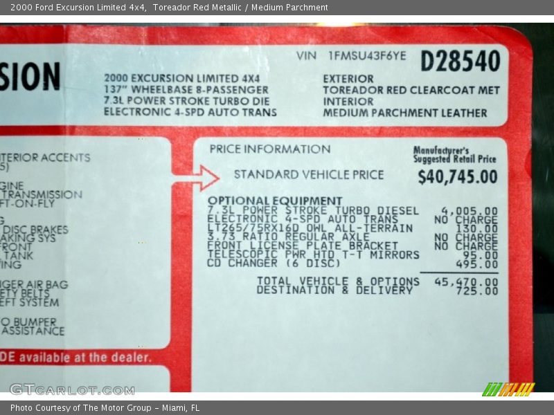  2000 Excursion Limited 4x4 Window Sticker