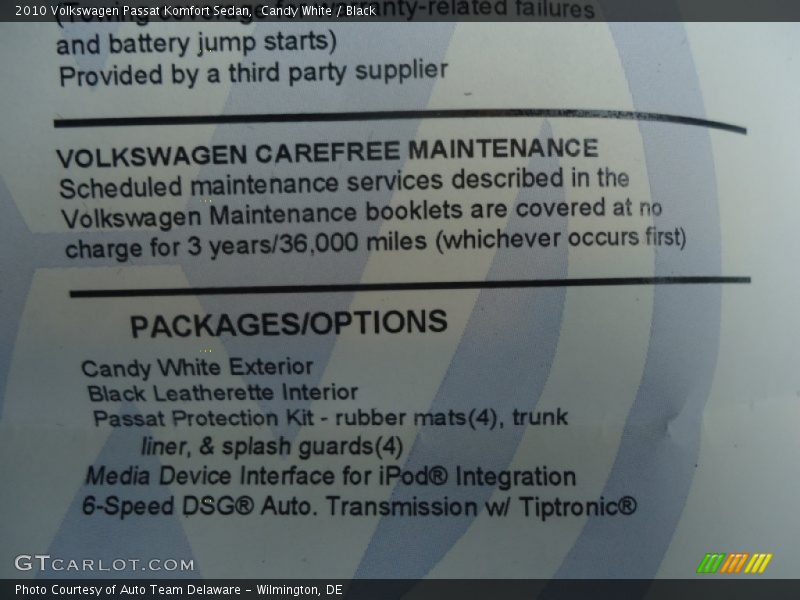 Candy White / Black 2010 Volkswagen Passat Komfort Sedan
