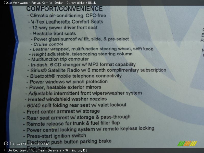 Candy White / Black 2010 Volkswagen Passat Komfort Sedan