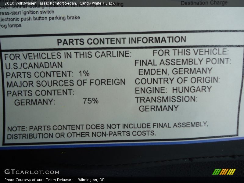 Candy White / Black 2010 Volkswagen Passat Komfort Sedan