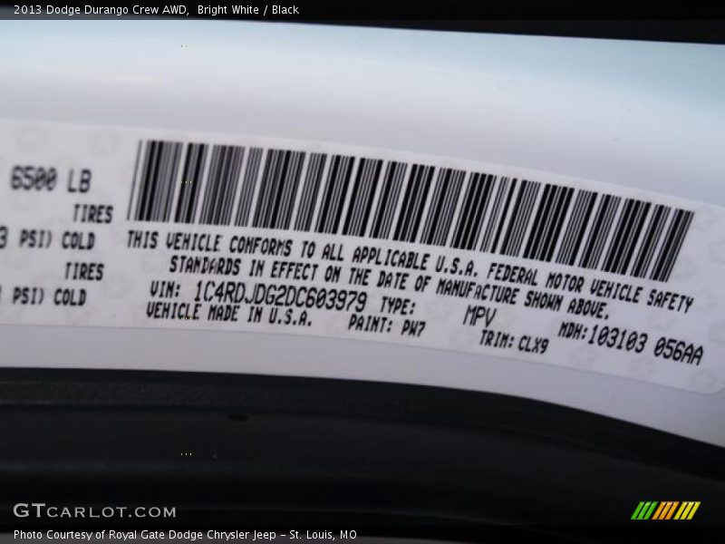 Bright White / Black 2013 Dodge Durango Crew AWD