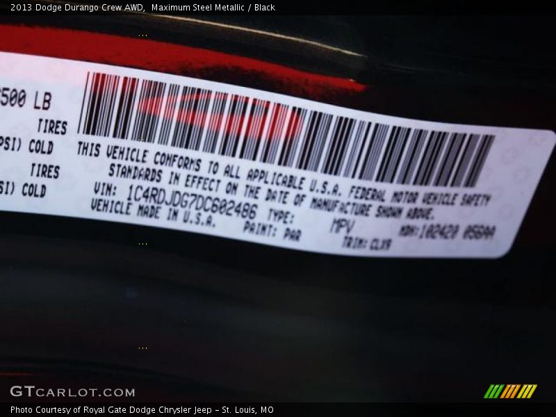 Maximum Steel Metallic / Black 2013 Dodge Durango Crew AWD