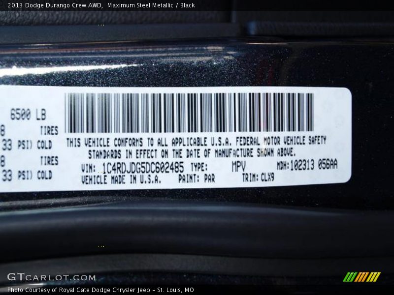 2013 Durango Crew AWD Maximum Steel Metallic Color Code PAR