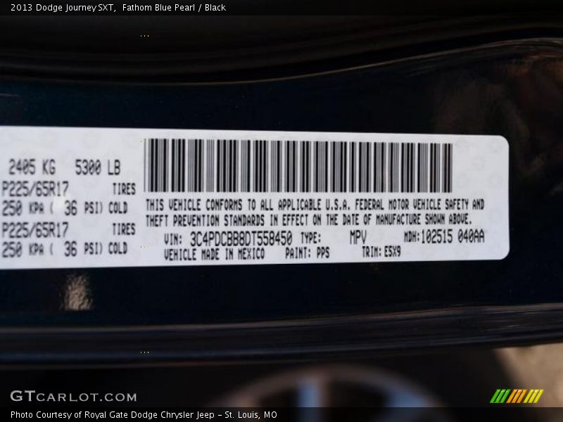 Fathom Blue Pearl / Black 2013 Dodge Journey SXT