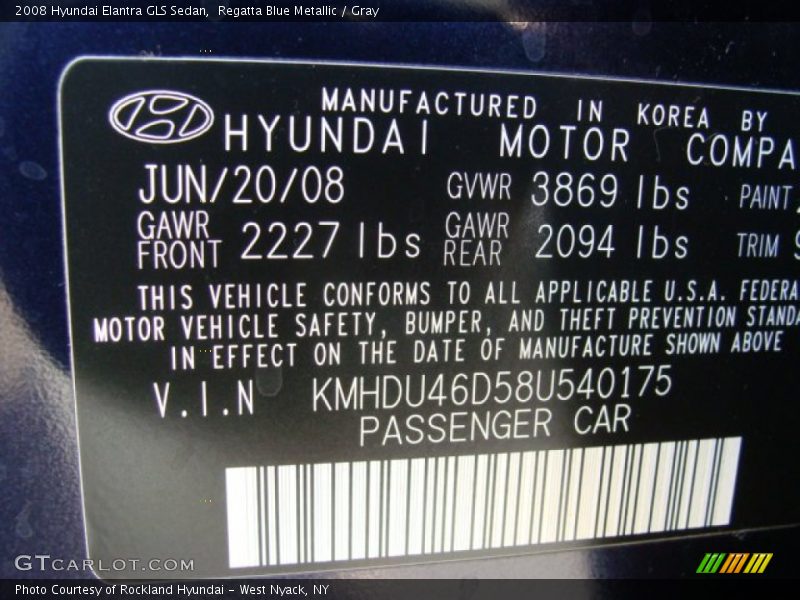 Regatta Blue Metallic / Gray 2008 Hyundai Elantra GLS Sedan