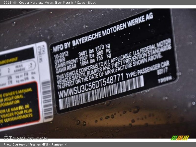 Velvet Silver Metallic / Carbon Black 2013 Mini Cooper Hardtop