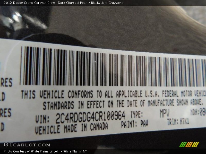 Dark Charcoal Pearl / Black/Light Graystone 2012 Dodge Grand Caravan Crew