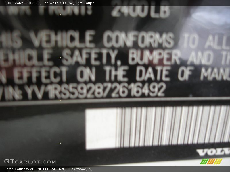 Ice White / Taupe/Light Taupe 2007 Volvo S60 2.5T