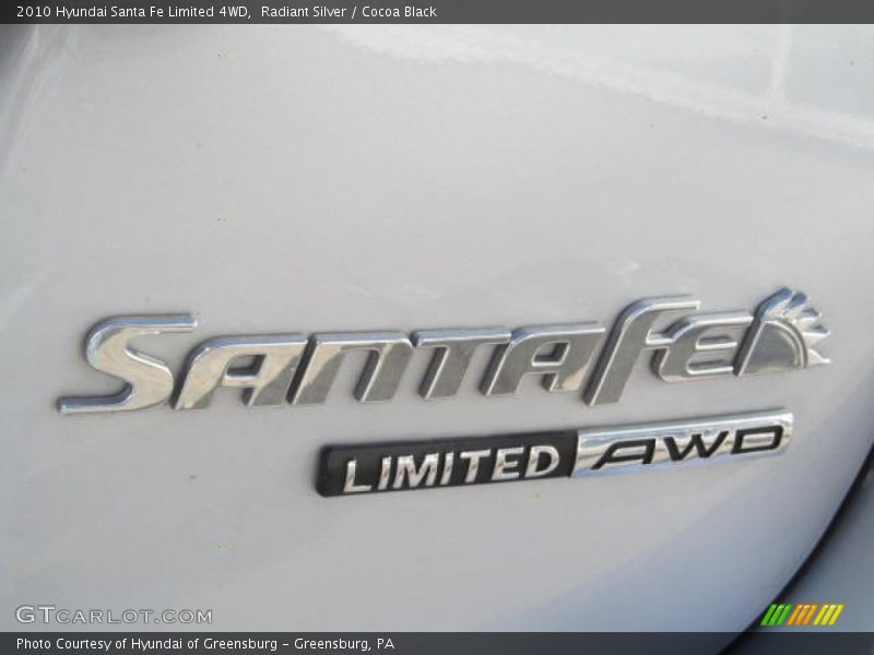 Radiant Silver / Cocoa Black 2010 Hyundai Santa Fe Limited 4WD
