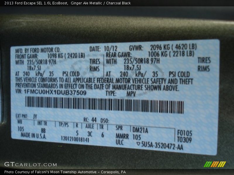 Ginger Ale Metallic / Charcoal Black 2013 Ford Escape SEL 1.6L EcoBoost