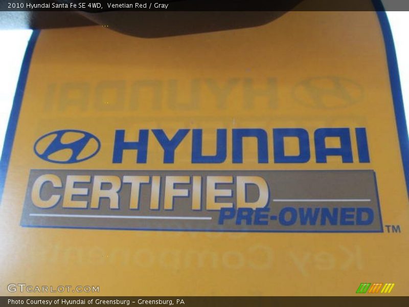 Venetian Red / Gray 2010 Hyundai Santa Fe SE 4WD