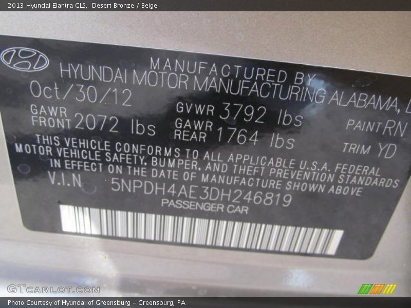 Desert Bronze / Beige 2013 Hyundai Elantra GLS