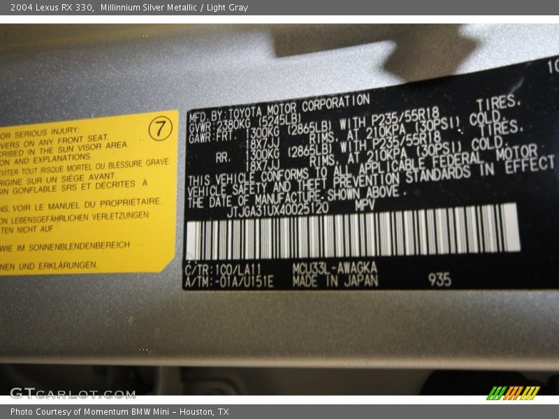 Millinnium Silver Metallic / Light Gray 2004 Lexus RX 330