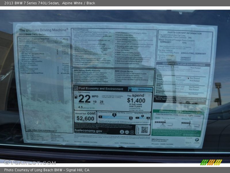 Alpine White / Black 2013 BMW 7 Series 740Li Sedan