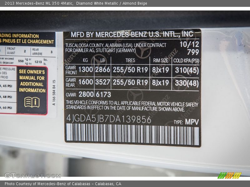 Diamond White Metallic / Almond Beige 2013 Mercedes-Benz ML 350 4Matic