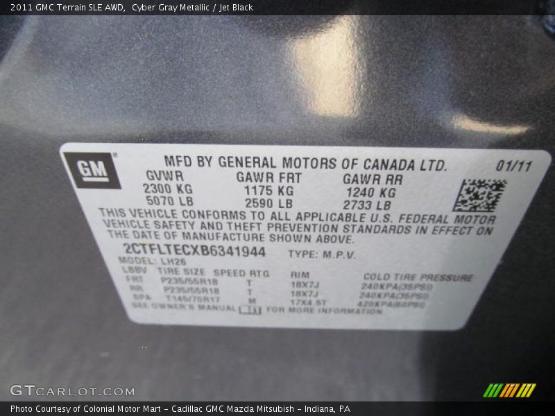 Cyber Gray Metallic / Jet Black 2011 GMC Terrain SLE AWD