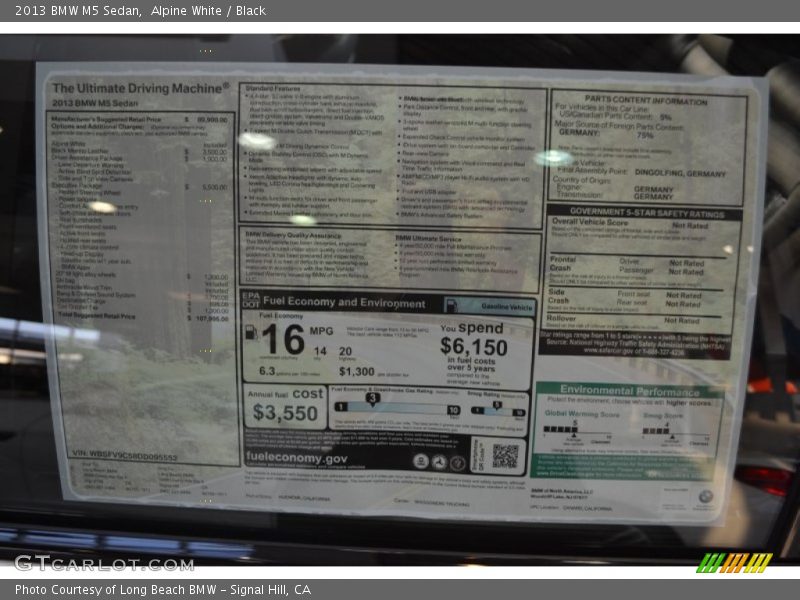  2013 M5 Sedan Window Sticker