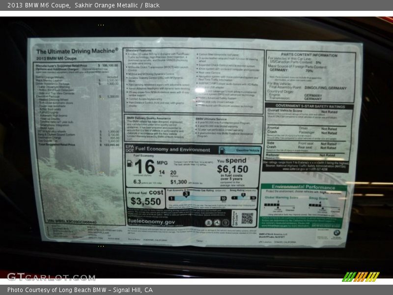  2013 M6 Coupe Window Sticker