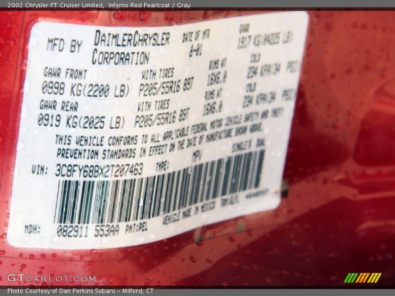 Inferno Red Pearlcoat / Gray 2002 Chrysler PT Cruiser Limited