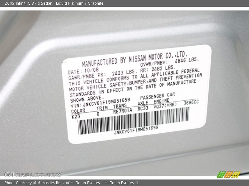 Liquid Platinum / Graphite 2009 Infiniti G 37 x Sedan