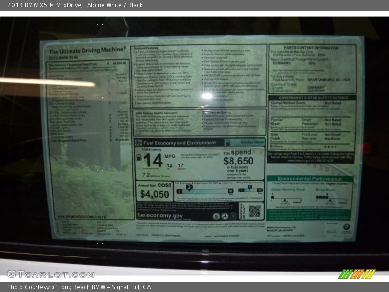  2013 X5 M M xDrive Window Sticker