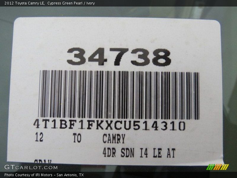 Cypress Green Pearl / Ivory 2012 Toyota Camry LE