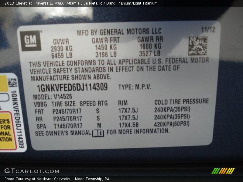Atlantis Blue Metallic / Dark Titanium/Light Titanium 2013 Chevrolet Traverse LS AWD