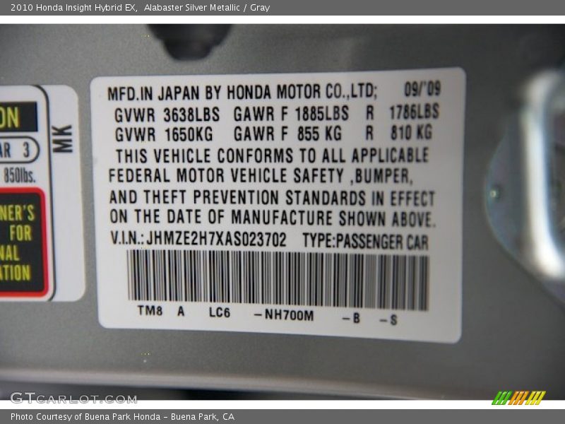 Alabaster Silver Metallic / Gray 2010 Honda Insight Hybrid EX