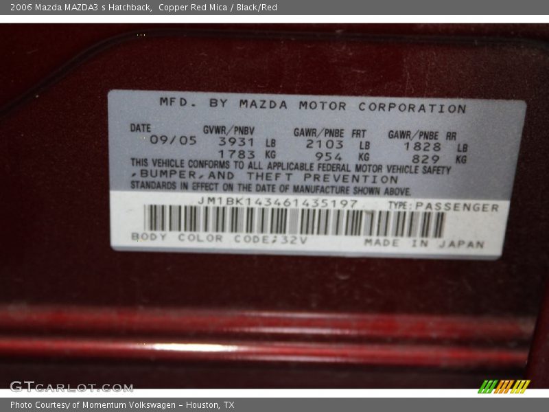Copper Red Mica / Black/Red 2006 Mazda MAZDA3 s Hatchback