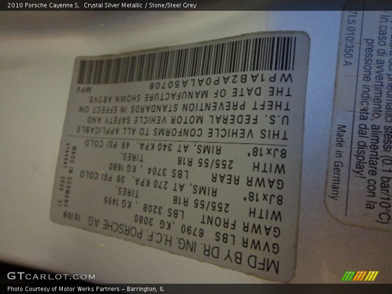 Crystal Silver Metallic / Stone/Steel Grey 2010 Porsche Cayenne S