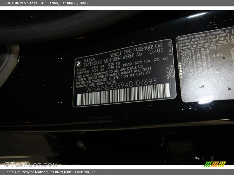 Jet Black / Black 2004 BMW 5 Series 545i Sedan