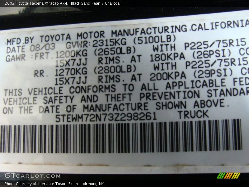 Black Sand Pearl / Charcoal 2003 Toyota Tacoma Xtracab 4x4